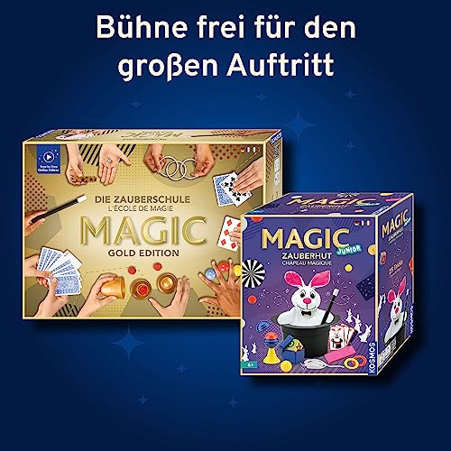 Kosmos 694319 Magic Die Zauberschule - Gold Edition, 75 Zaubertricks und Illusionen, 18 Zauberutensilien, innovatives Anleitungskonzept DREI Schwierigkeitsstufen, Zauberkasten für Kinder ab 8 Jahre