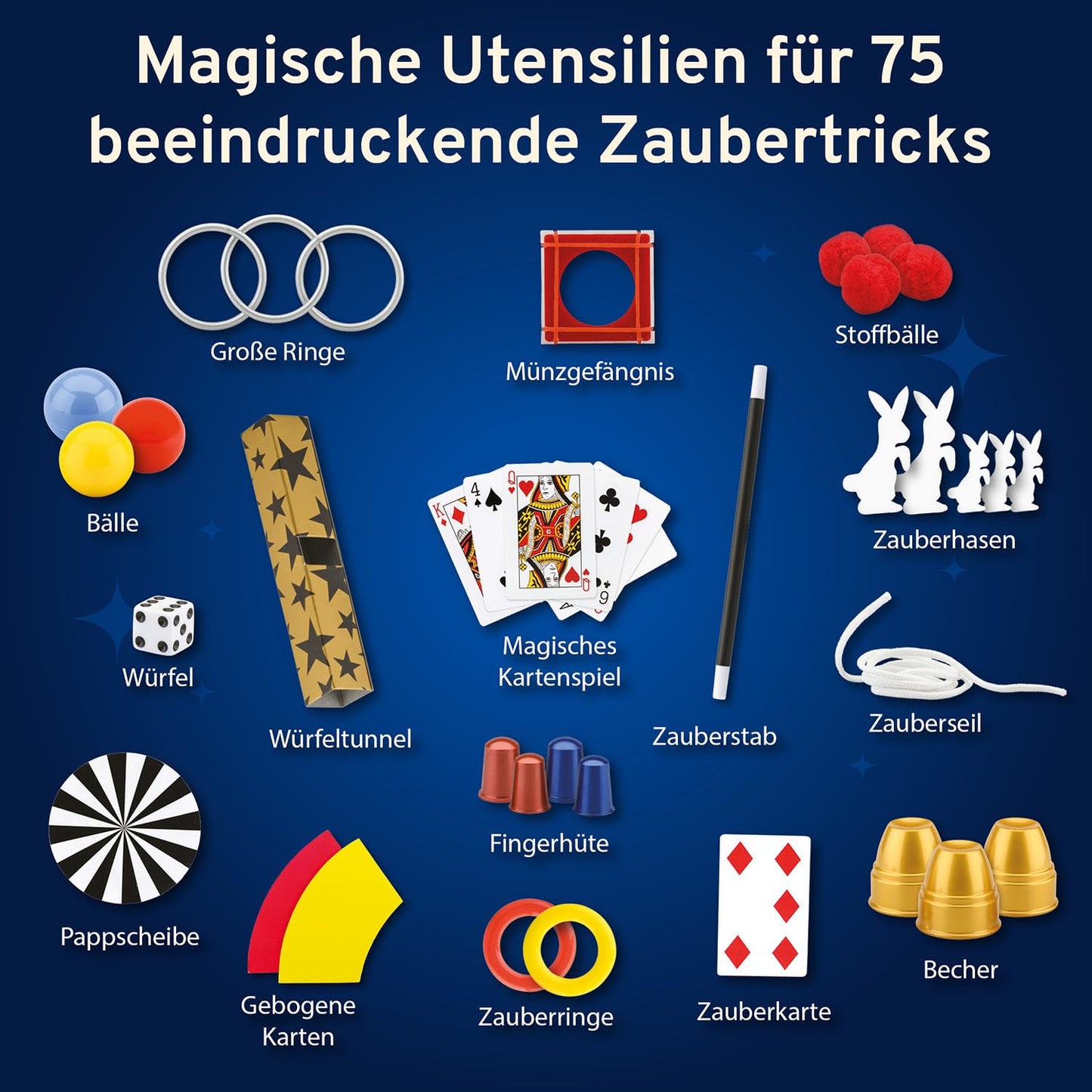 Kosmos 694319 Magic Die Zauberschule - Gold Edition, 75 Zaubertricks und Illusionen, 18 Zauberutensilien, innovatives Anleitungskonzept DREI Schwierigkeitsstufen, Zauberkasten für Kinder ab 8 Jahre